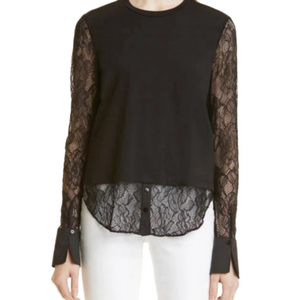 Jonathan Simkhai Floral Black Combo Lace Cotton Top Size XS